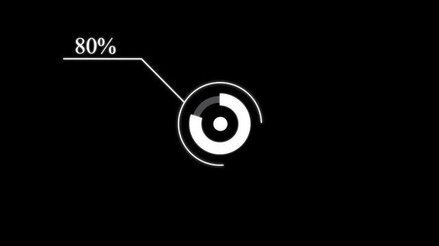 Circle infographic animation from 0 to 80 percent, round donut chart infographic element with alpha channel, 4K video.