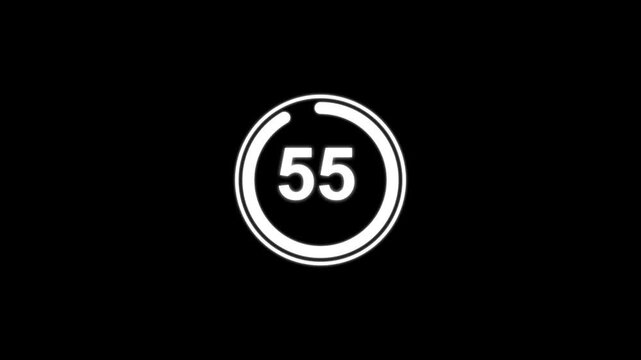 60-second countdown timer with circular progress bar on black background, smooth motion graphics.