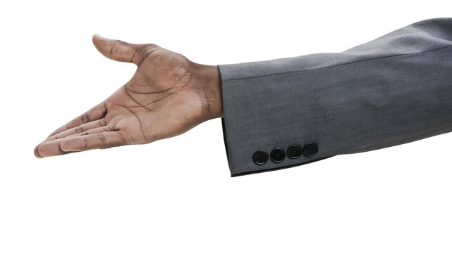 Man s hand and arm in grey suit jacket with buttons