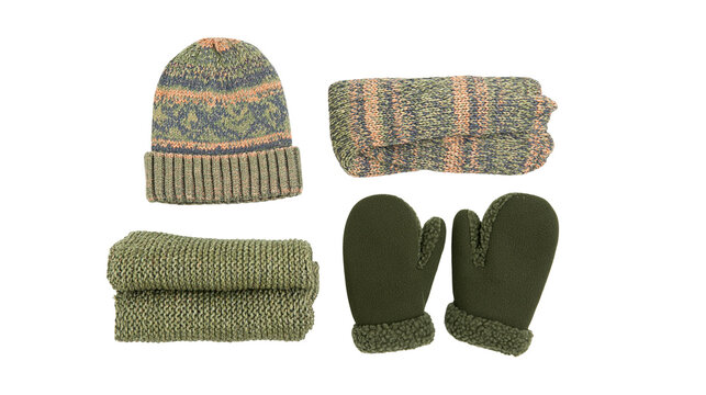 Knitted winter set with beanie scarf, and mittens