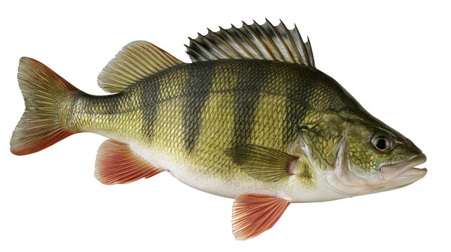 Yellow Perch Fish with Dark Vertical Stripes and Orange Fins