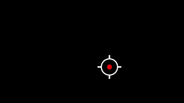 Animated digital crosshair target moving on black background, precision aiming hud overlay interface