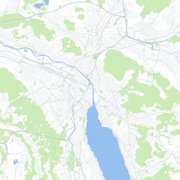 Minimal vector city map of Zurich with streets, parks and Lake Zurich