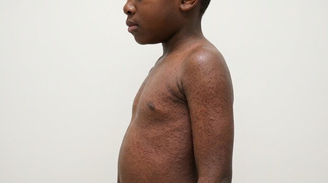 Childhood Measles Viral Rash Maculopapular Eruption on Black Boy Torso Profile