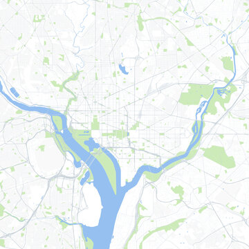 Minimal vector city map of Washington DC with streets, parks and Potomac River