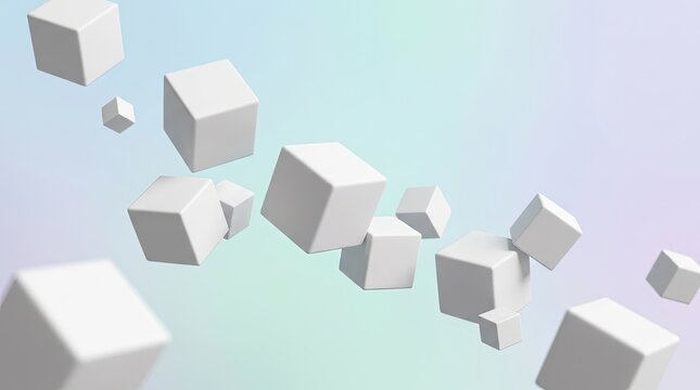 Floating white cubes on a gradient background.