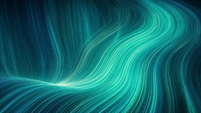 Abstract digital artwork with flowing blue and green wave patterns