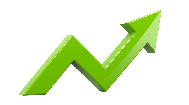 Green upward arrow showing financial growth on a white background