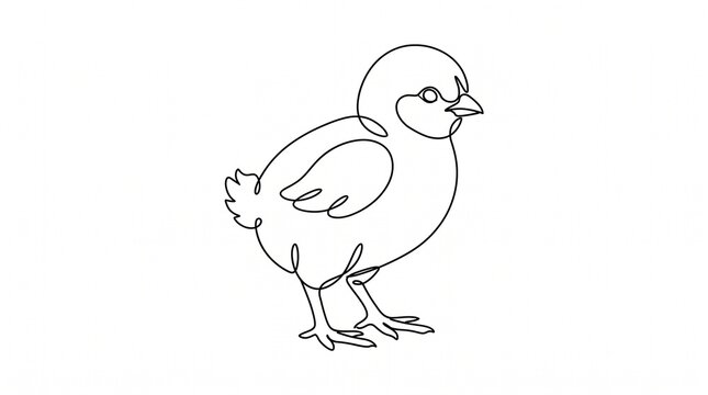 Minimalist continuous line art drawing of a cute baby chick bird, perfect for modern vector design and illustrations
