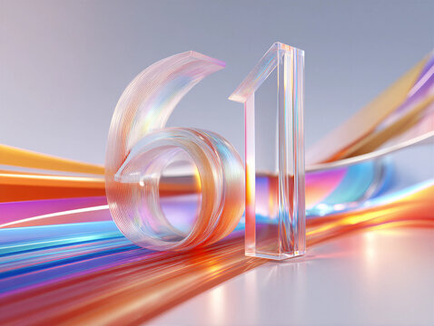 Festive 3D Transparent Glass Numbers '61' for Children's Day