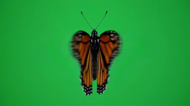 Monarch butterflies in flight across a vibrant green backdrop with subtle cinematic motion