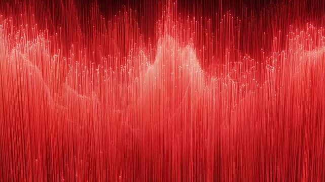 Close-up of red cascading threads or fibers forming abstract patterns