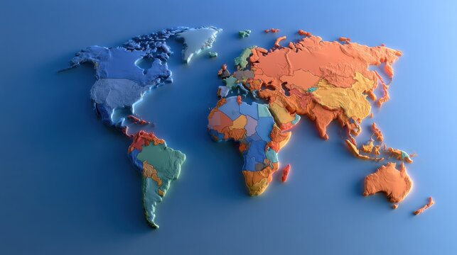 A detailed world map highlighting free trade agreement zones in different colors to illustrate global economic partnerships and international trade regions.
