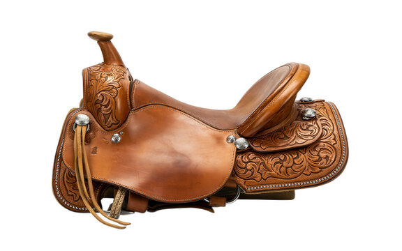 Traditional western leather saddle isolated on transparent background