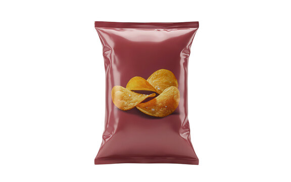 Blank maroon potato chips bag isolated on transparent background