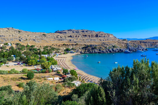 Lindos Beach with Crystal Clear Turquoise Water, Rhodes, Greece