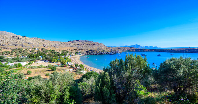 Lindos Beach with Crystal Clear Turquoise Water, Rhodes, Greece