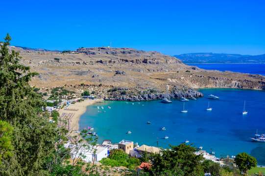 Lindos Beach with Crystal Clear Turquoise Water, Rhodes, Greece