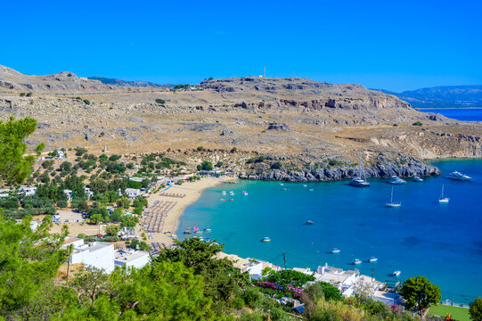 Lindos Beach with Crystal Clear Turquoise Water, Rhodes, Greece