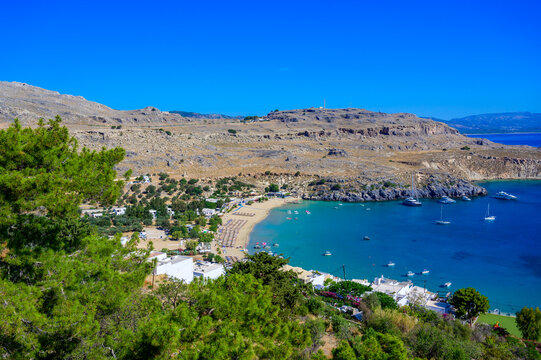 Lindos Beach with Crystal Clear Turquoise Water, Rhodes, Greece