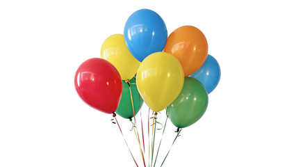Bunch of colorful helium balloons glossy celebration party decoration object isolated on transparent background © Brooks