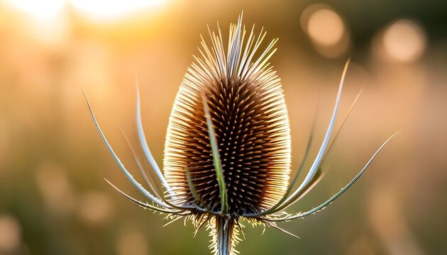 Spiky thistle flower in golden hour light