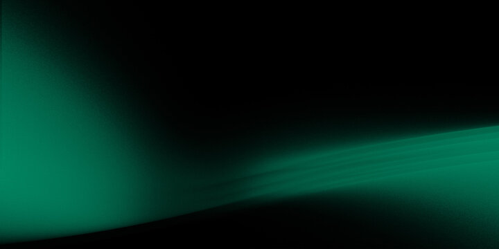 Grainy texture on a green and black blurred background, dynamic banner design, bright flowing glowing wave on a dark background, neon wave with noise texture