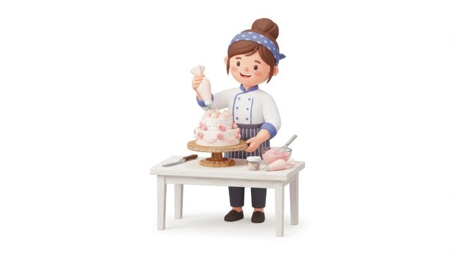 Cute Little Girl Playing Chess with Birthday Cake Cartoon Vector Illustration for Children, Fun Childhood Game and Sweet Dessert Celebration at Home