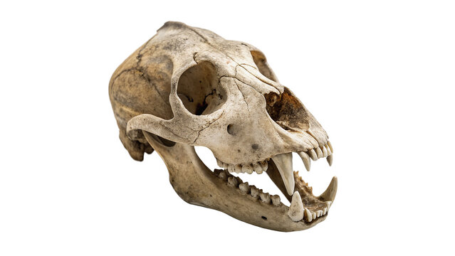 Animal skull bone structure skeleton specimen teeth details wild carnivore isolated on transparent background