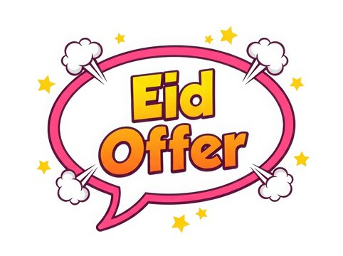 Bright eid offer speech bubble illustration with stars and clouds isolated on white background