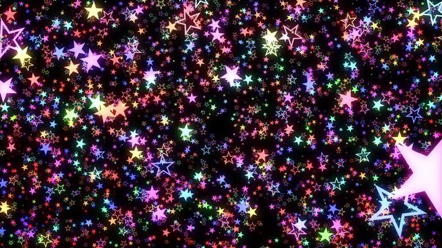 2D Star colorful shapes flying Particles space abstract background