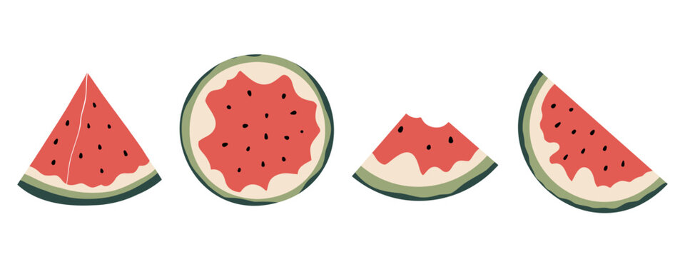 Set of watermelon slices in flat style, summer fruit clipart collection