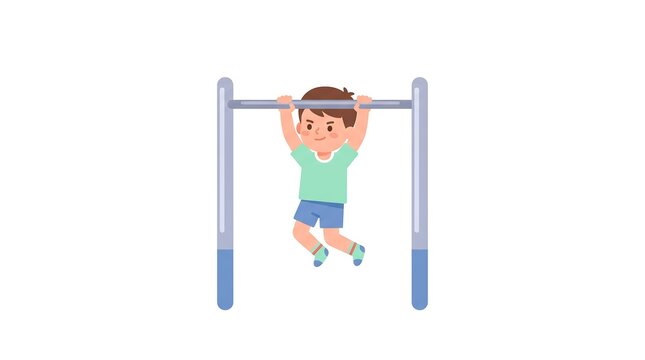 Life skills for kids learning physical strength and exercise through pull up bar activity