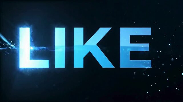 Glowing blue three dimensional text spelling the word like on a dark black background