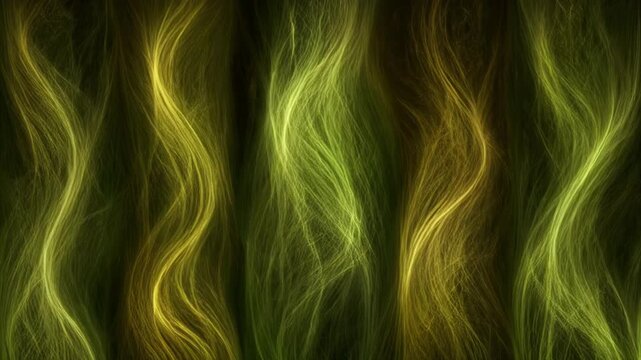 Close-up of textured green and yellow fibers resembling fur or hair