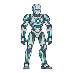 Fototapeta premium Standing Mech Robot Pixel Art Hero With Heavy Armor Orange Core Battle Ready Stance Illustration
