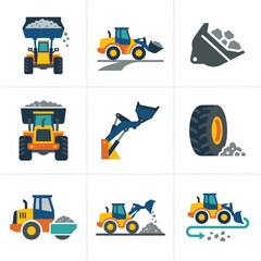 Naklejka premium Construction vehicle icons representing earthmoving and material handling