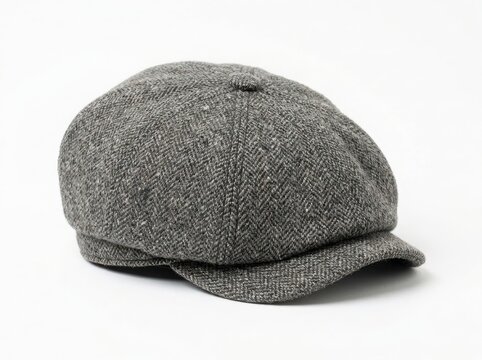 Gray flat cap hat with braided band isolated on white background isolated on white background