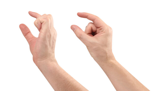 Set of male hands showing holding gesture, isolated on transparent cutout background