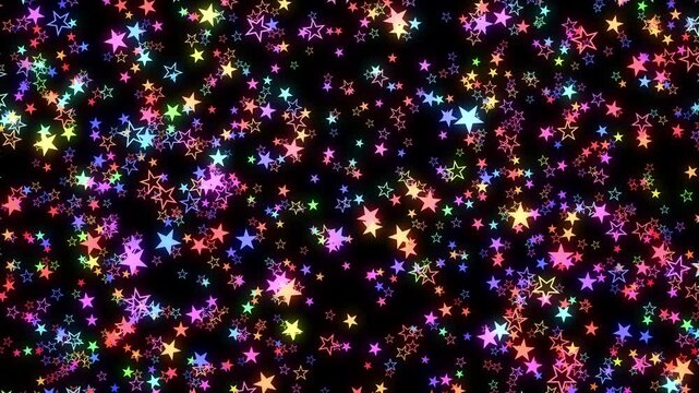 2D Star colorful shapes flying Particles space abstract background