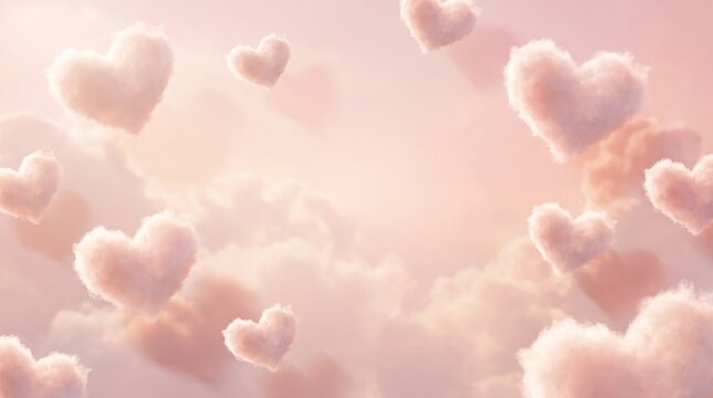 Dreamy Cloud Hearts in Pastel Pink Sky