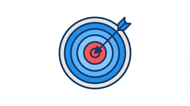 Blue concentric target with an arrow hitting the bullseye, a clear symbol of precision and focus for graphic design resources.