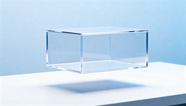 acrylic display box mockup on white table surface