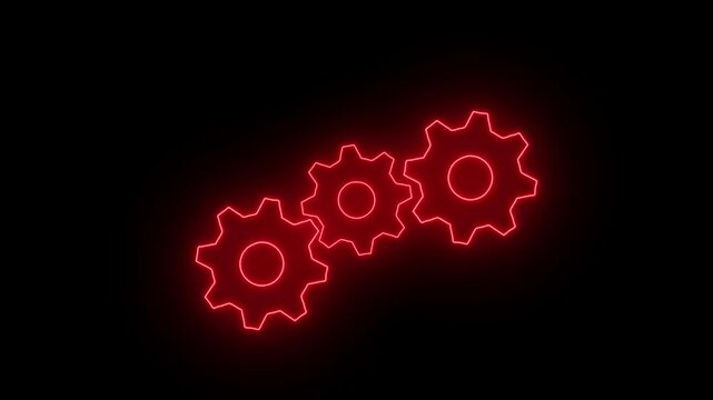 3 Spinning gears animation. glowing neon settings icon, purple color settings icon. 