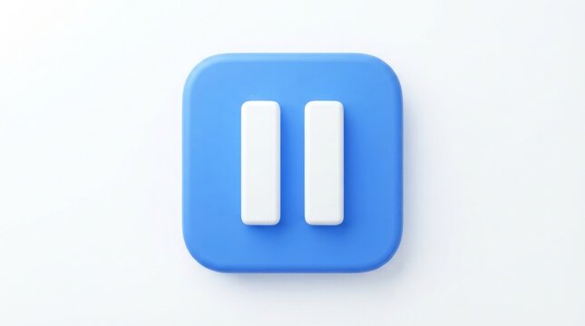 Blue pause icon button with white vertical bars on light background in a minimal flat design.