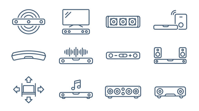Home entertainment and smart speaker icon set.