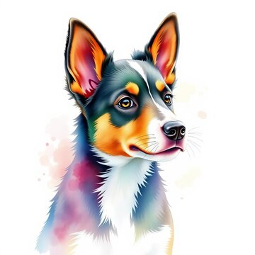 Australian Kelpie Puppy Watercolor Illustration, cute, playful
