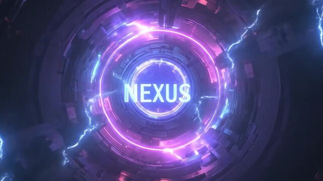 Nexus text within glowing circular sci-fi portal interface.