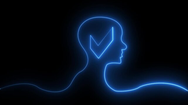 Glowing neon User check line icon inside line animation. user approved, line icon 4k video animation.