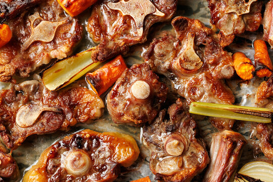 Roasted Beef Oxtail Bones for Homemade Bone Broth Preparation